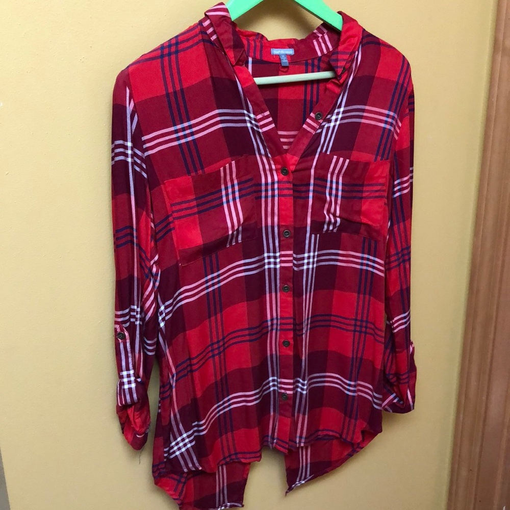 Red plaid blouse